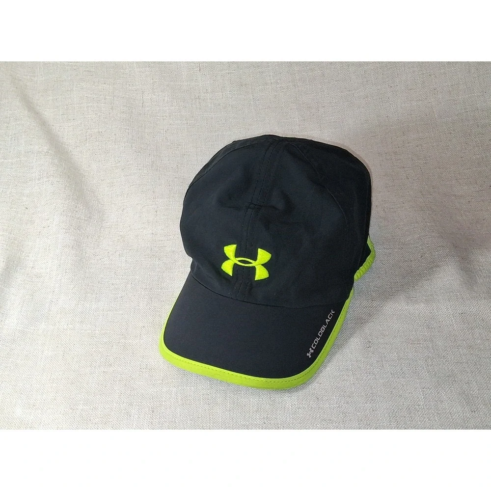 Under Armour ColdBlack Running Hat Womens OSFA Black Neon Green Performance Cap